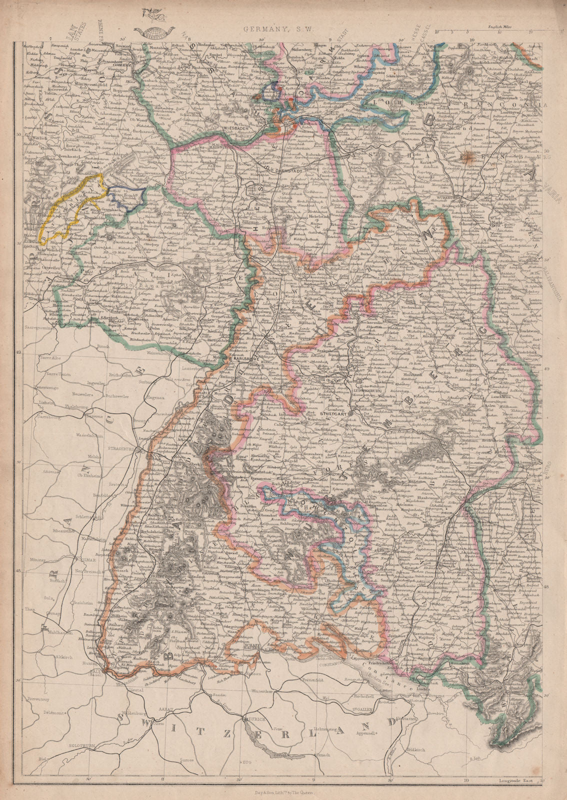 GERMANY SOUTH WEST. Baden Wurtemberg Palatinate Hesse. JW LOWRY 1862 old map